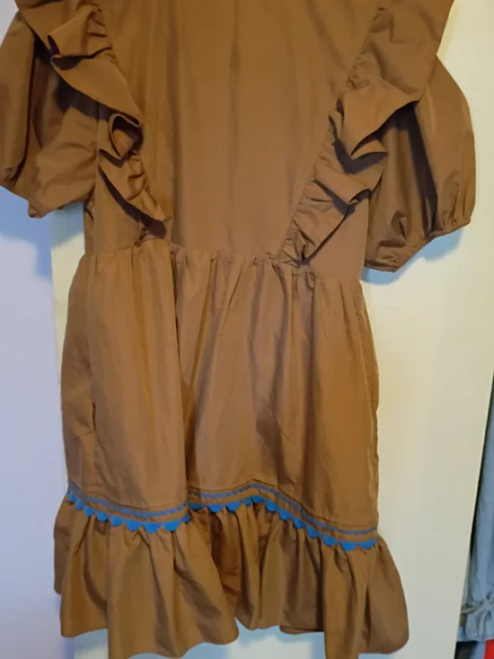 entro Brown Dress with Bright Blue Scallop Trim Large - Picture 2 of 3